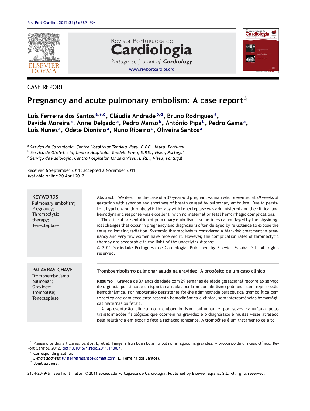 Pregnancy and acute pulmonary embolism: A case report 