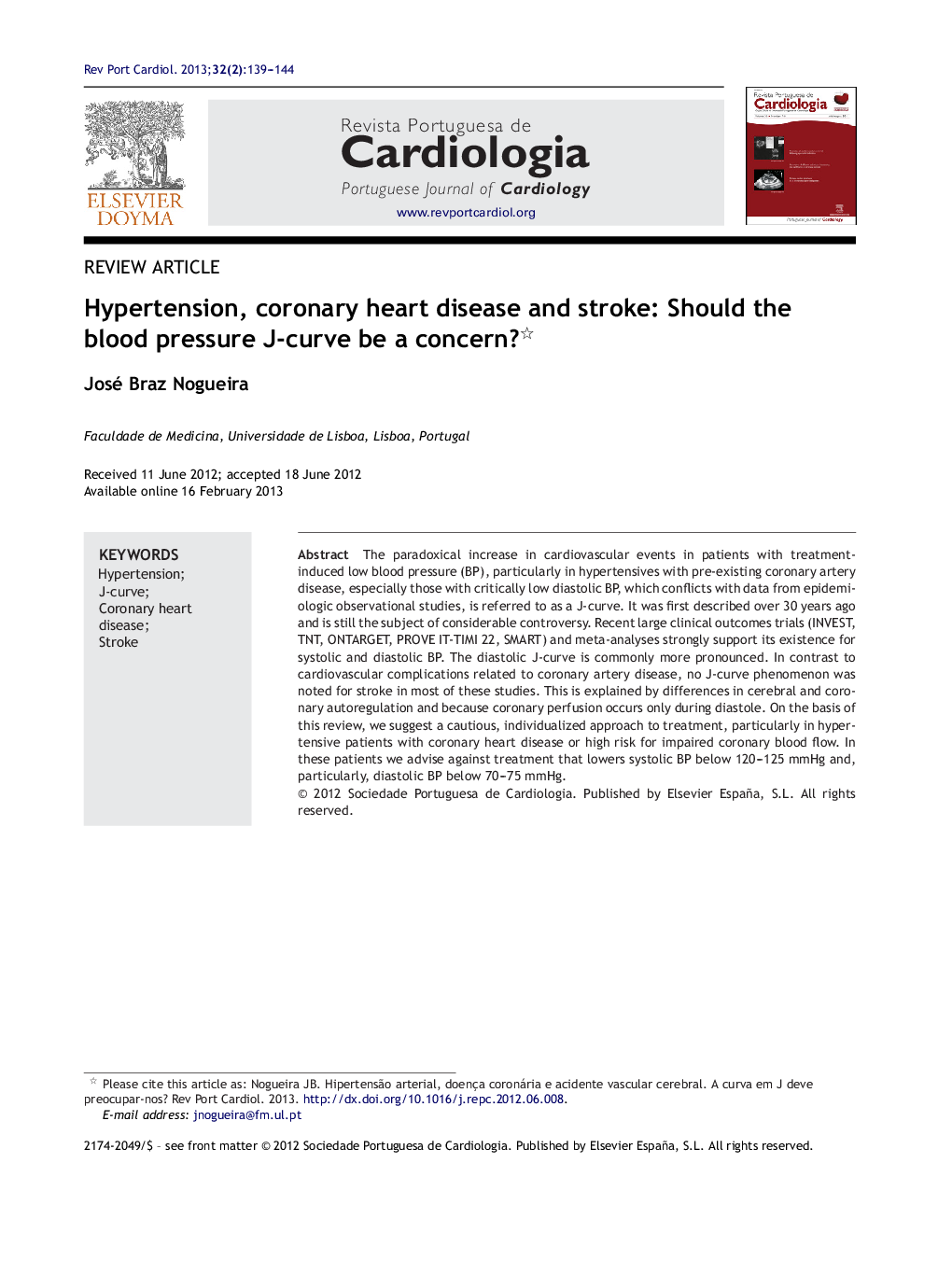 Hypertension, coronary heart disease and stroke: Should the blood pressure J-curve be a concern?