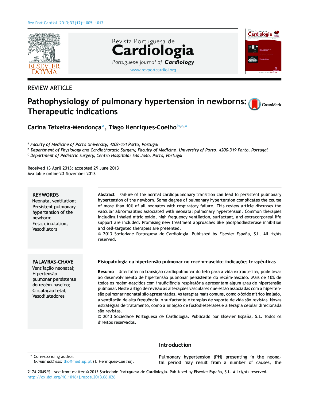 Pathophysiology of pulmonary hypertension in newborns: Therapeutic indications