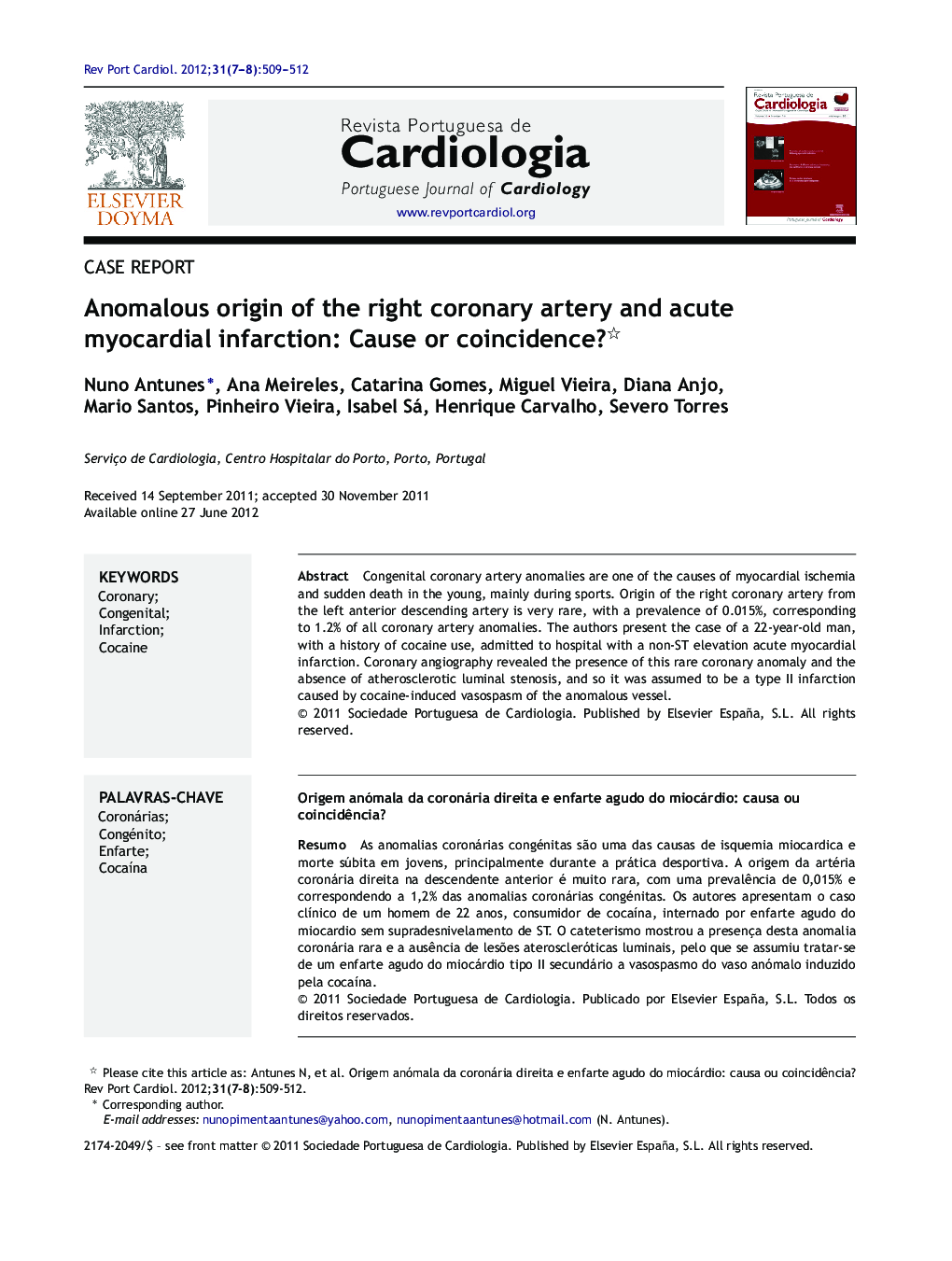 Anomalous origin of the right coronary artery and acute myocardial infarction: Cause or coincidence? 