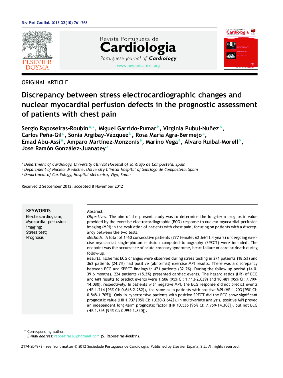 Discrepancy between stress electrocardiographic changes and nuclear myocardial perfusion defects in the prognostic assessment of patients with chest pain