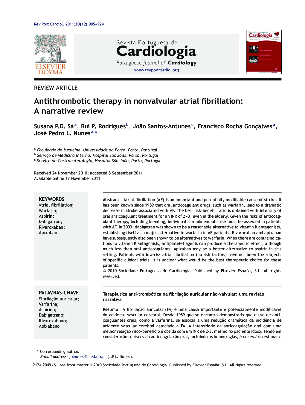 Antithrombotic therapy in nonvalvular atrial fibrillation: A narrative review