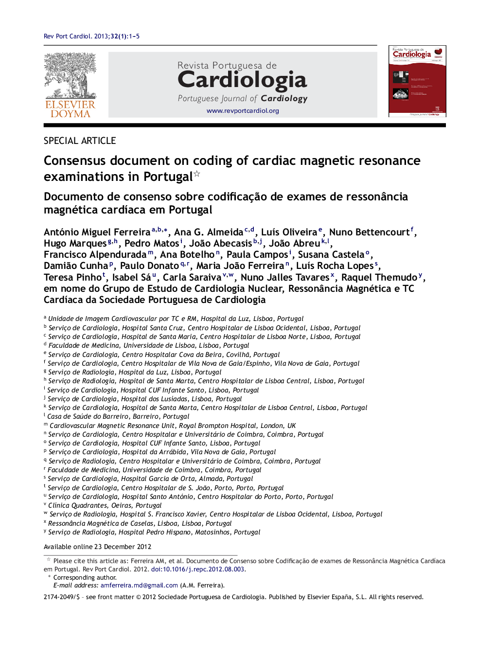 Consensus document on coding of cardiac magnetic resonance examinations in Portugal