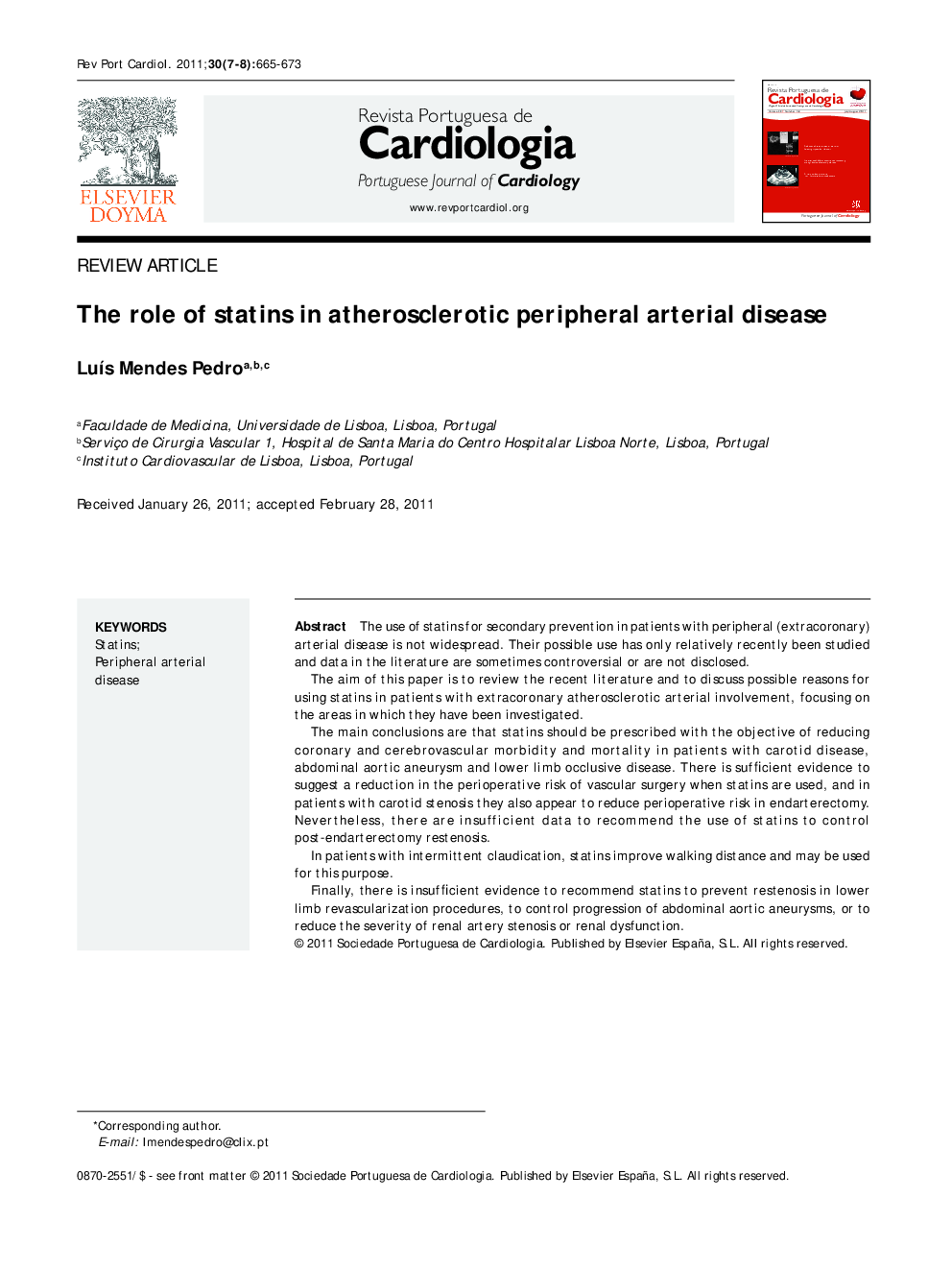 The role of statins in atherosclerotic peripheral arterial disease