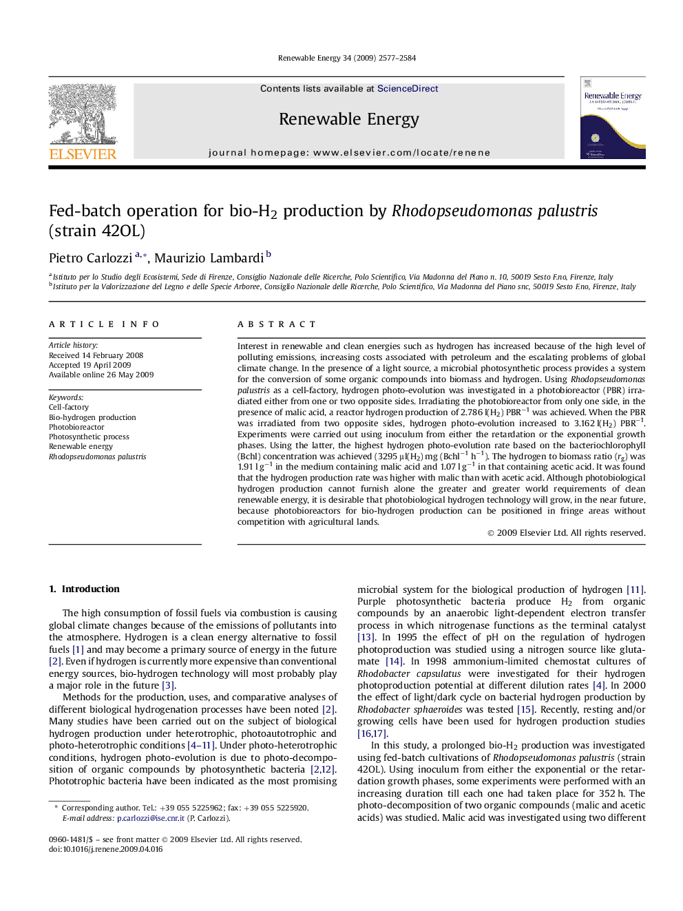 Fed-batch operation for bio-H2 production by Rhodopseudomonas palustris (strain 42OL)