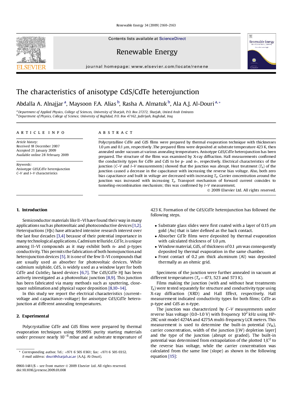 عکس صفحه اول مقاله: The characteristics of anisotype CdS/CdTe heterojunction The characteristics of anisotype CdS/CdTe heterojunction