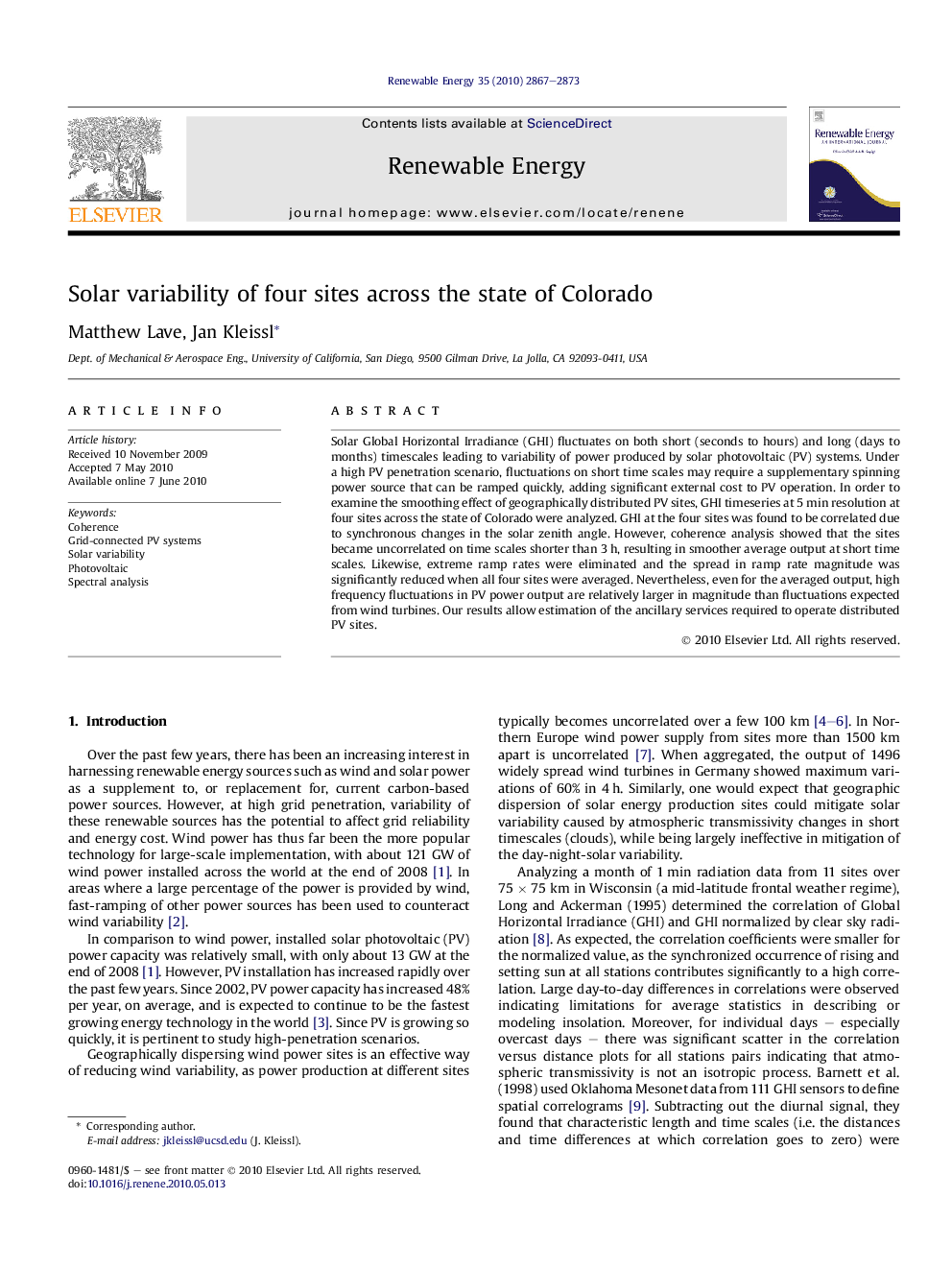 Solar variability of four sites across the state of Colorado