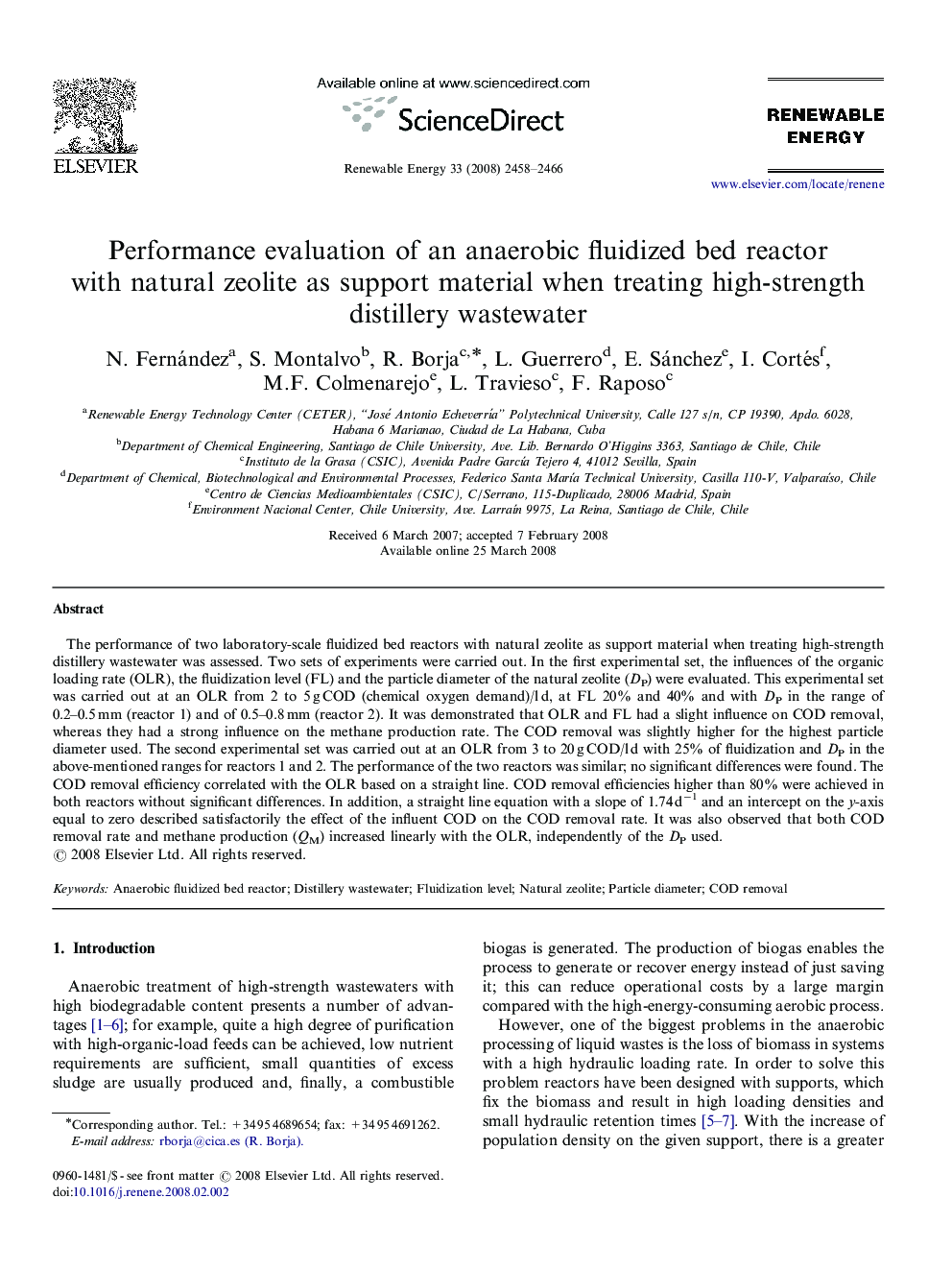 Performance evaluation of an anaerobic fluidized bed reactor with natural zeolite as support material when treating high-strength distillery wastewater