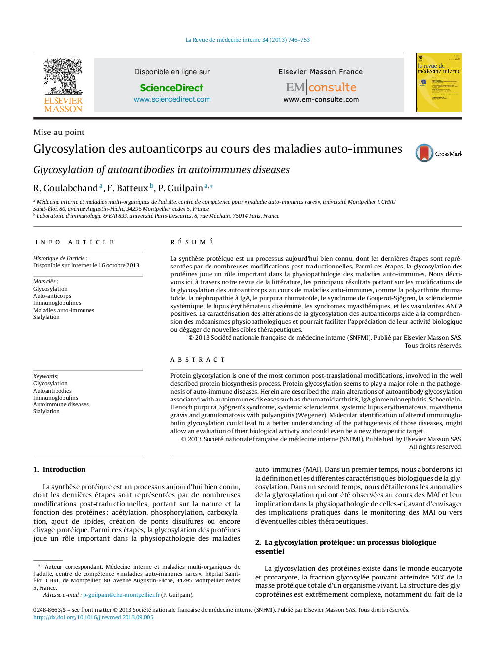 Glycosylation des autoanticorps au cours des maladies auto-immunes