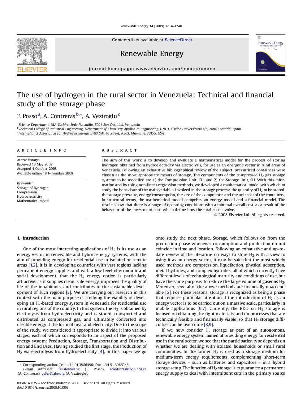 The use of hydrogen in the rural sector in Venezuela: Technical and financial study of the storage phase