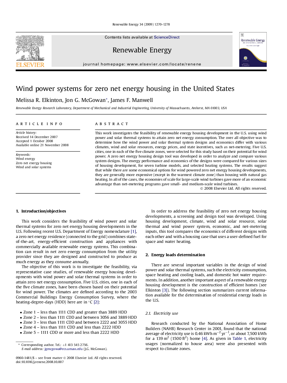 Wind power systems for zero net energy housing in the United States