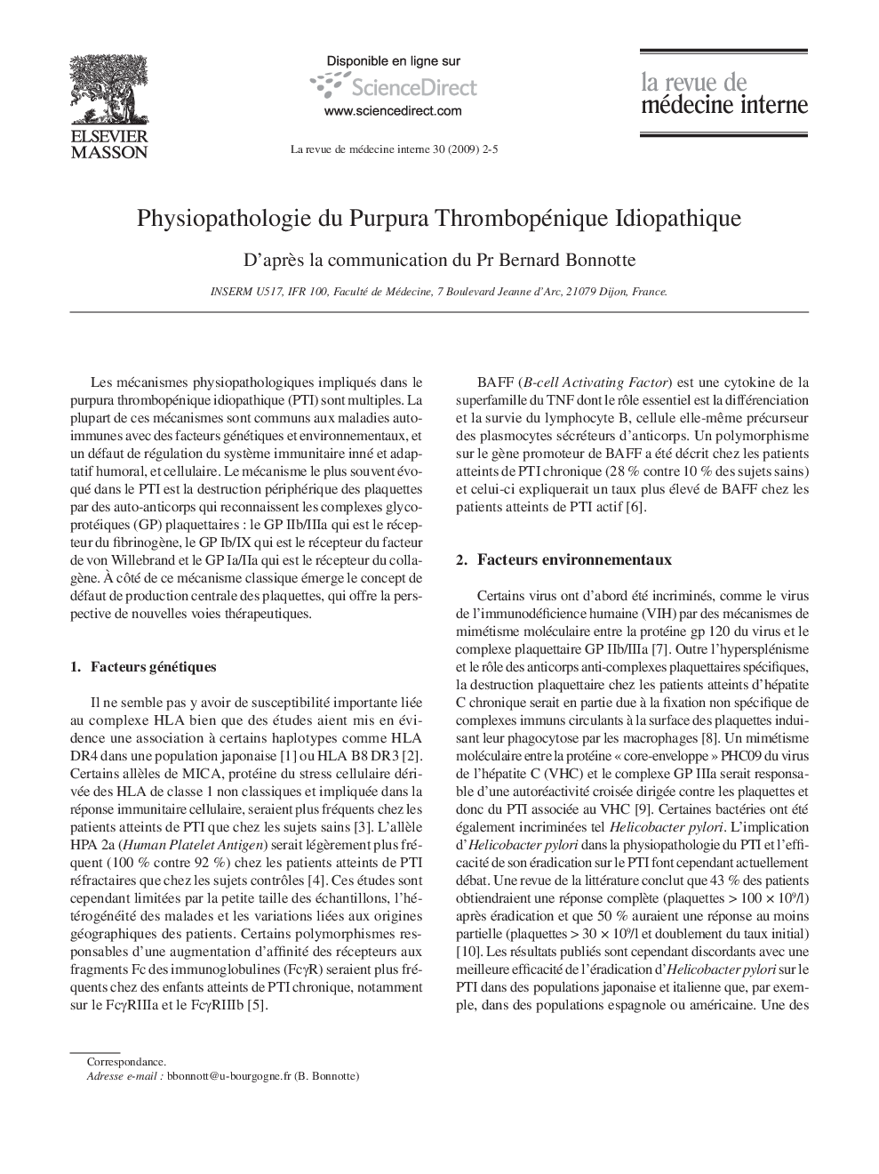 Physiopathologie du Purpura Thrombopénique Idiopathique