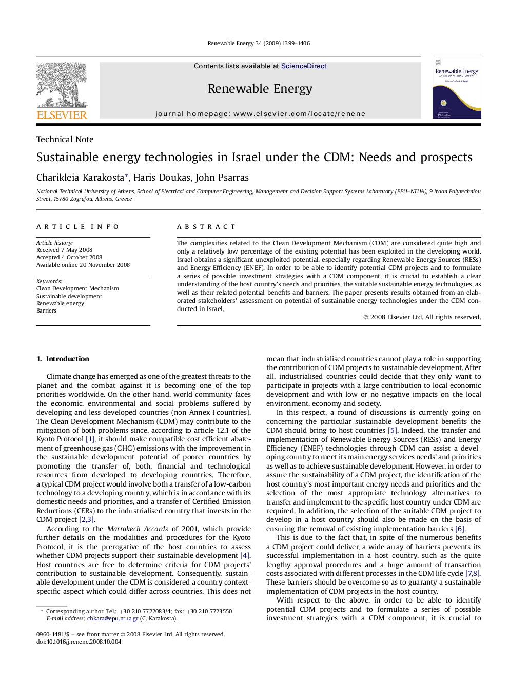 Sustainable energy technologies in Israel under the CDM: Needs and prospects