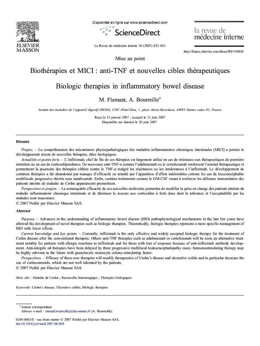 Biothérapies et MICI : anti-TNF et nouvelles cibles thérapeutiques