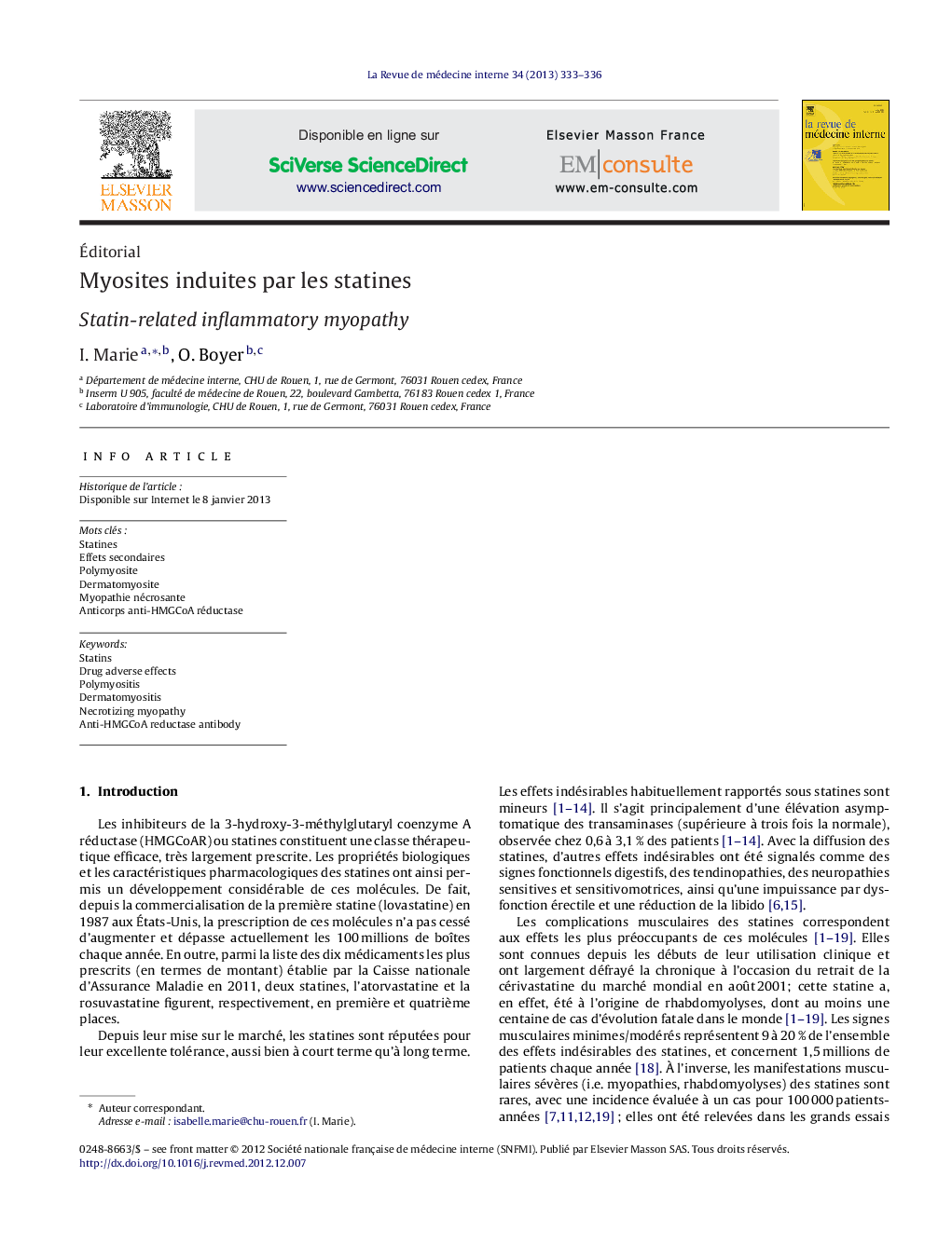 Myosites induites par les statines