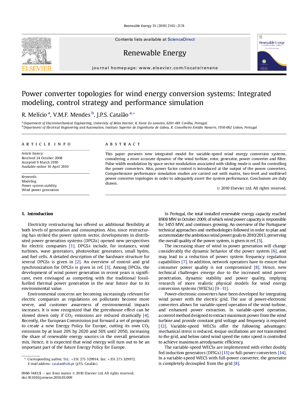 Power converter topologies for wind energy conversion systems: Integrated modeling, control strategy and performance simulation