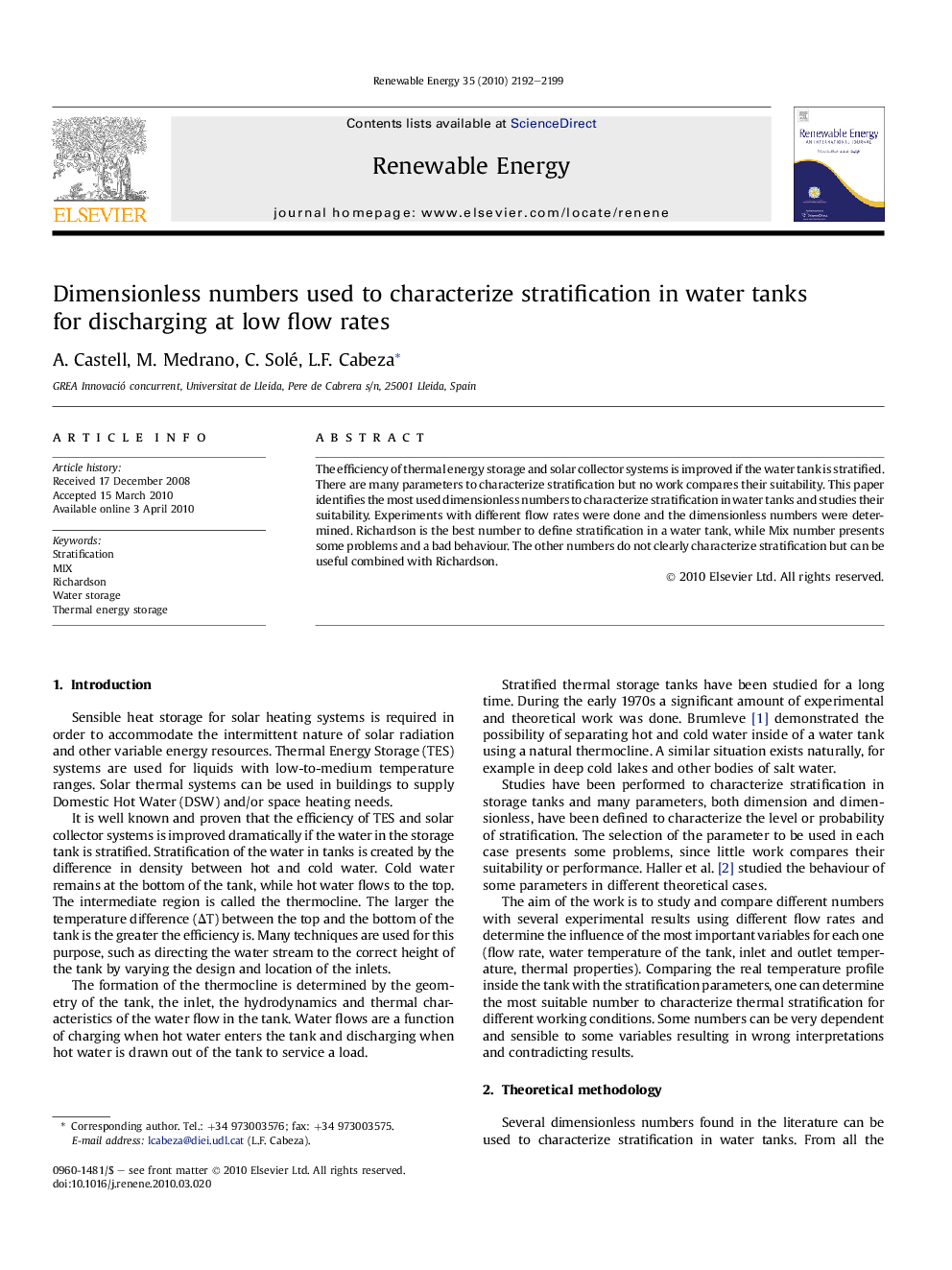 Dimensionless numbers used to characterize stratification in water tanks for discharging at low flow rates