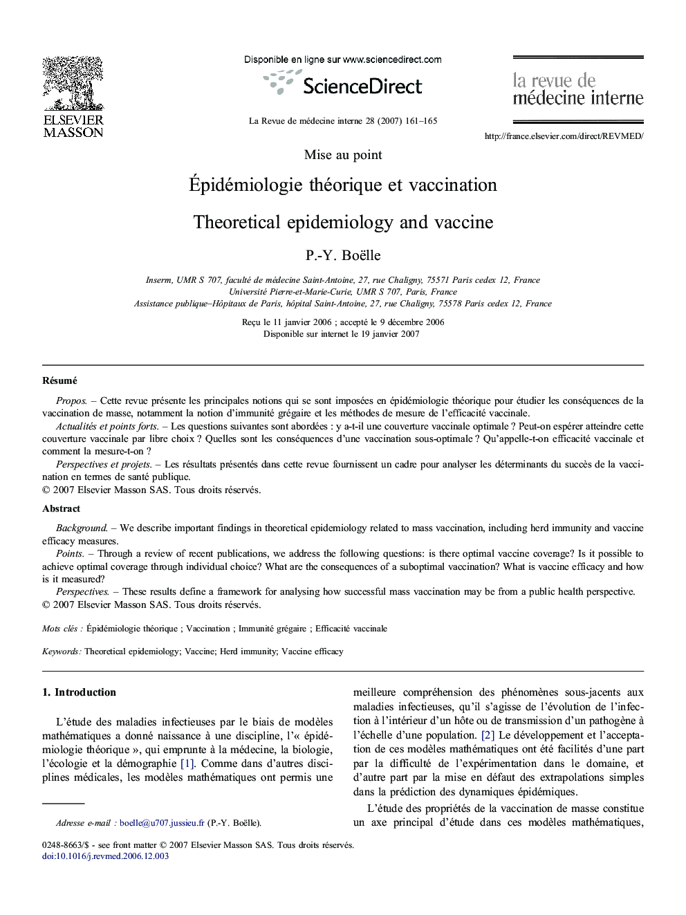 Épidémiologie théorique et vaccination