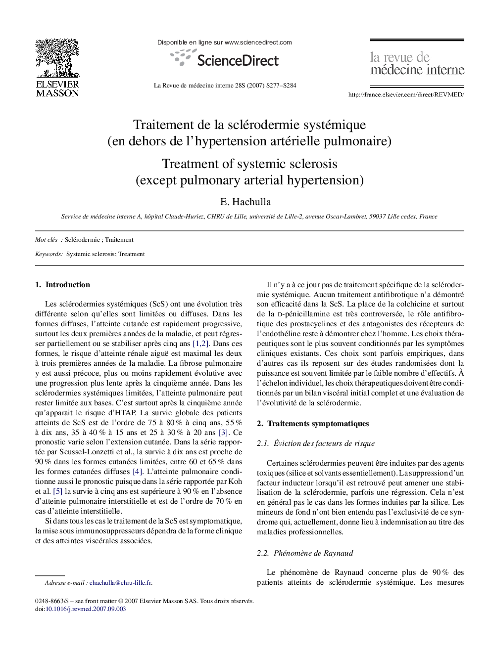 Traitement de la sclérodermie systémique (en dehors de l'hypertension artérielle pulmonaire)