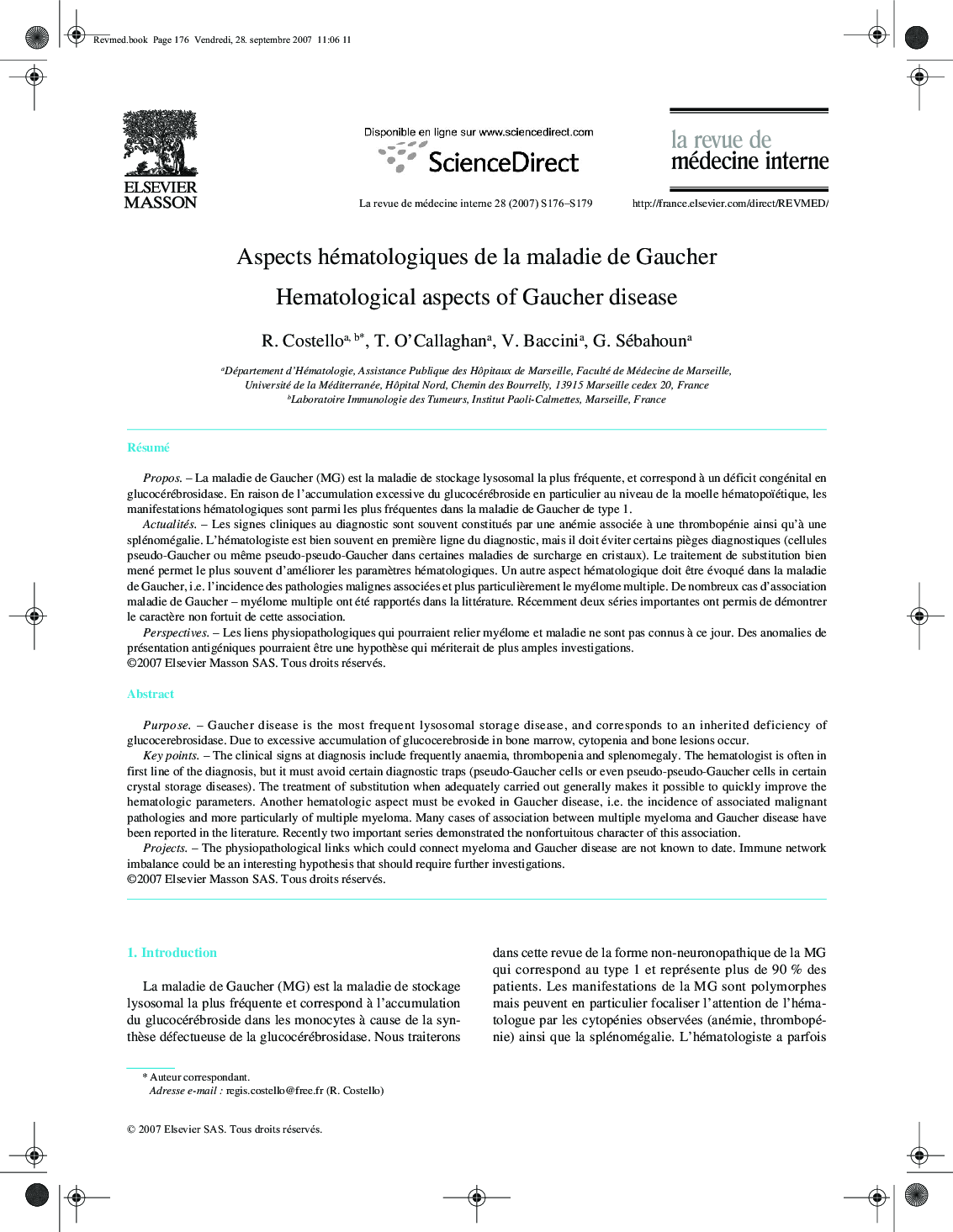Aspects hématologiques de la maladie de Gaucher: Hematological aspects of Gaucher disease