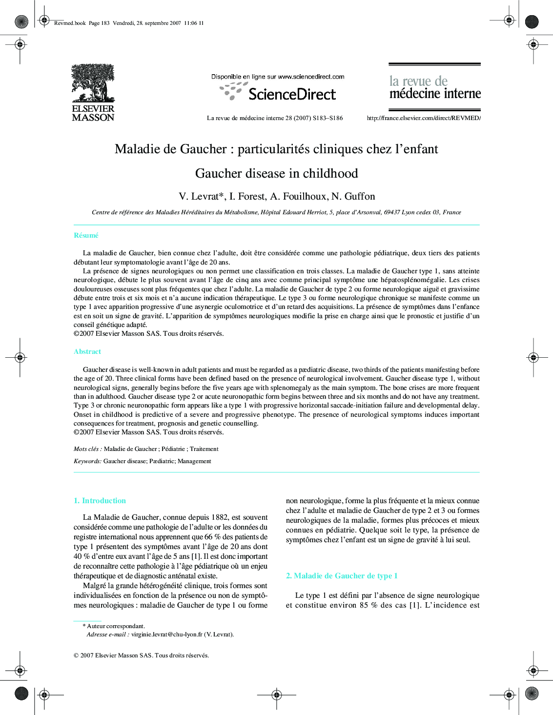 Maladie de Gaucher : particularités cliniques chez l’enfant: Gaucher disease in childhood
