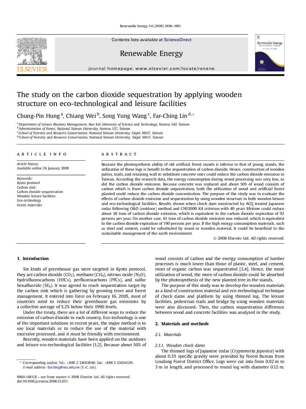 The study on the carbon dioxide sequestration by applying wooden structure on eco-technological and leisure facilities