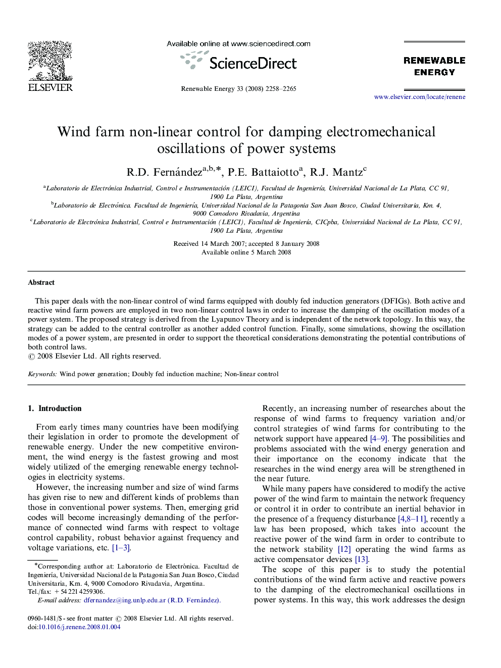 Wind farm non-linear control for damping electromechanical oscillations of power systems