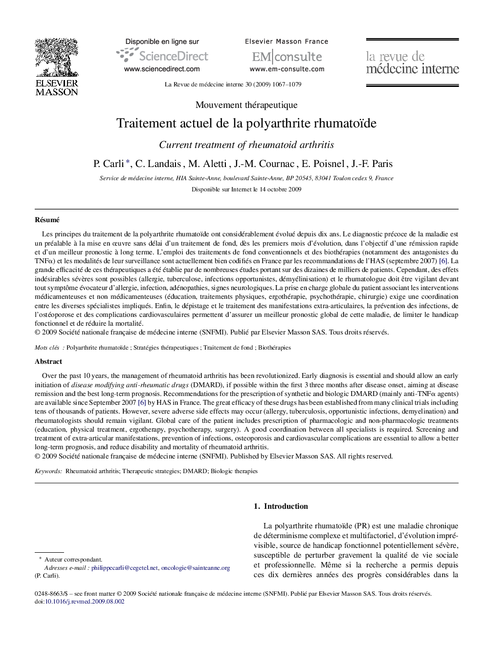 Traitement actuel de la polyarthrite rhumatoïde