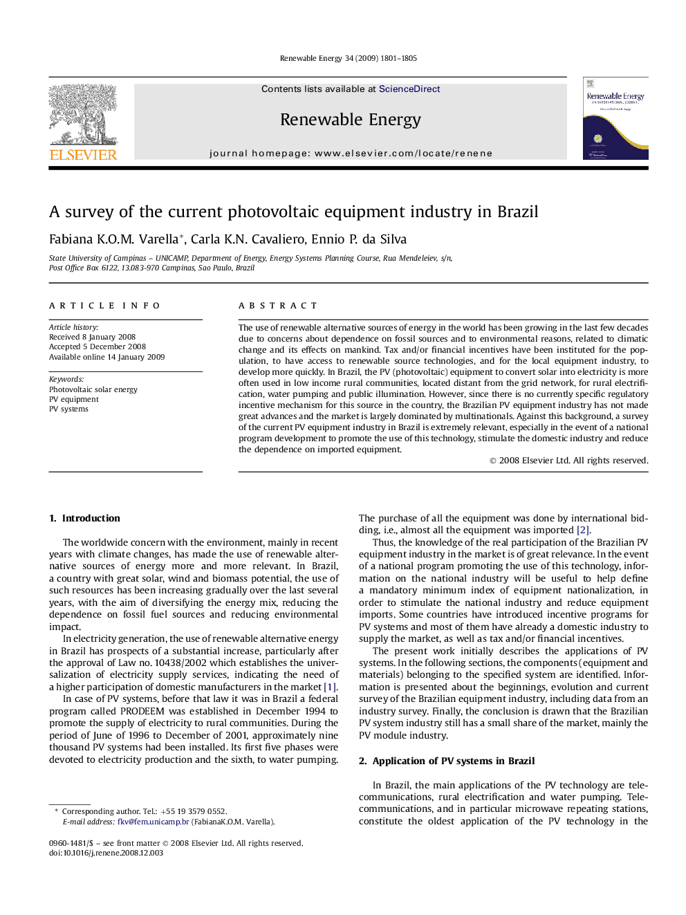 A survey of the current photovoltaic equipment industry in Brazil