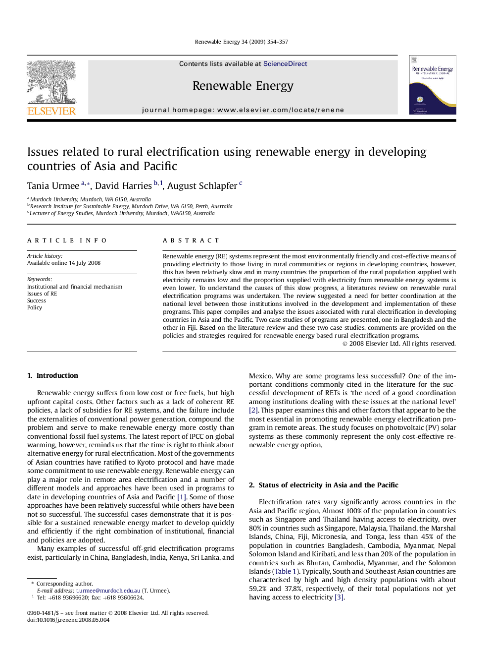 عکس صفحه اول مقاله: Issues related to rural electrification using renewable energy in developing countries of Asia and Pacific Issues related to rural electrification using renewable energy in developing countries of Asia and Pacific