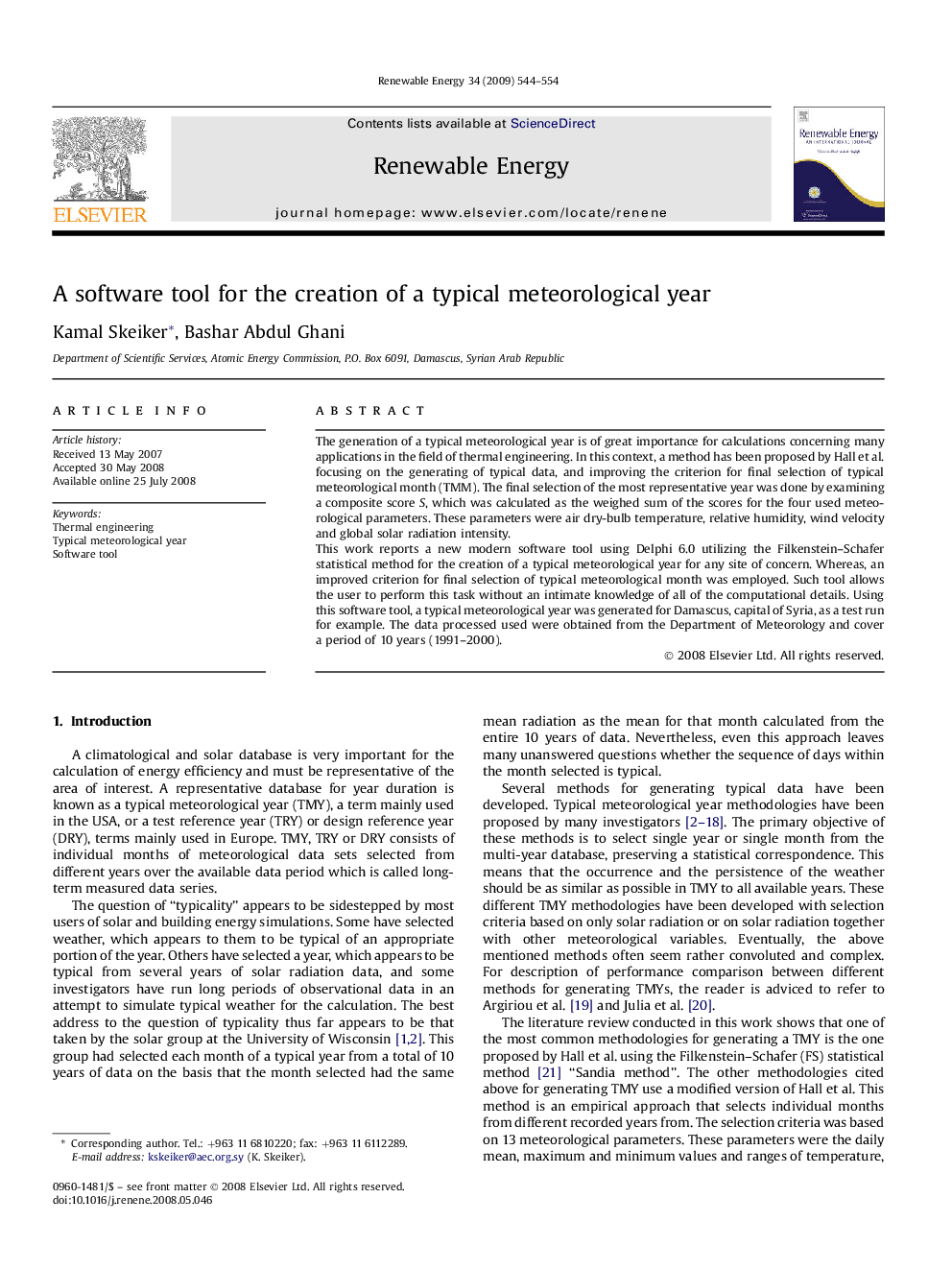 A software tool for the creation of a typical meteorological year