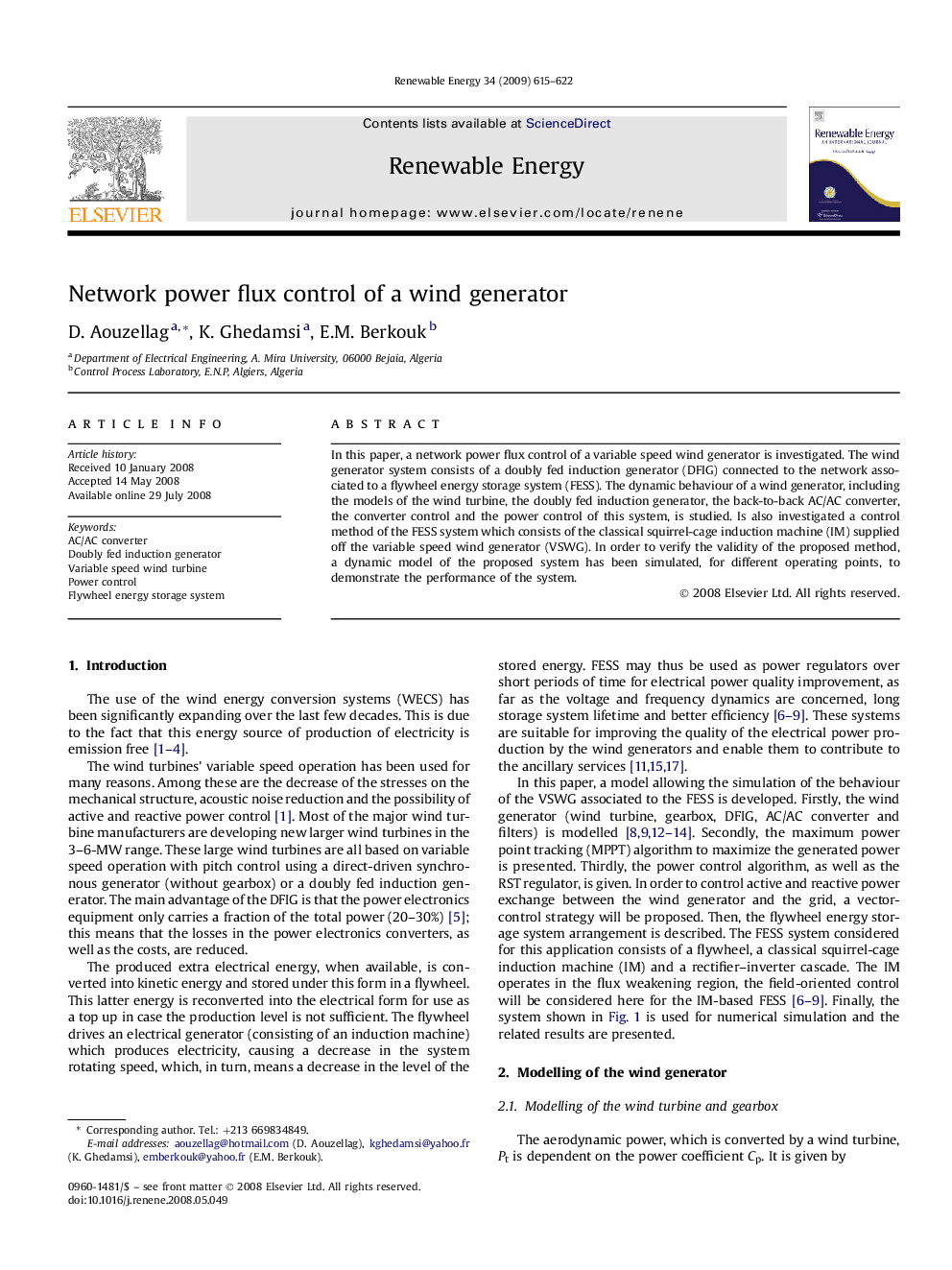 Network power flux control of a wind generator