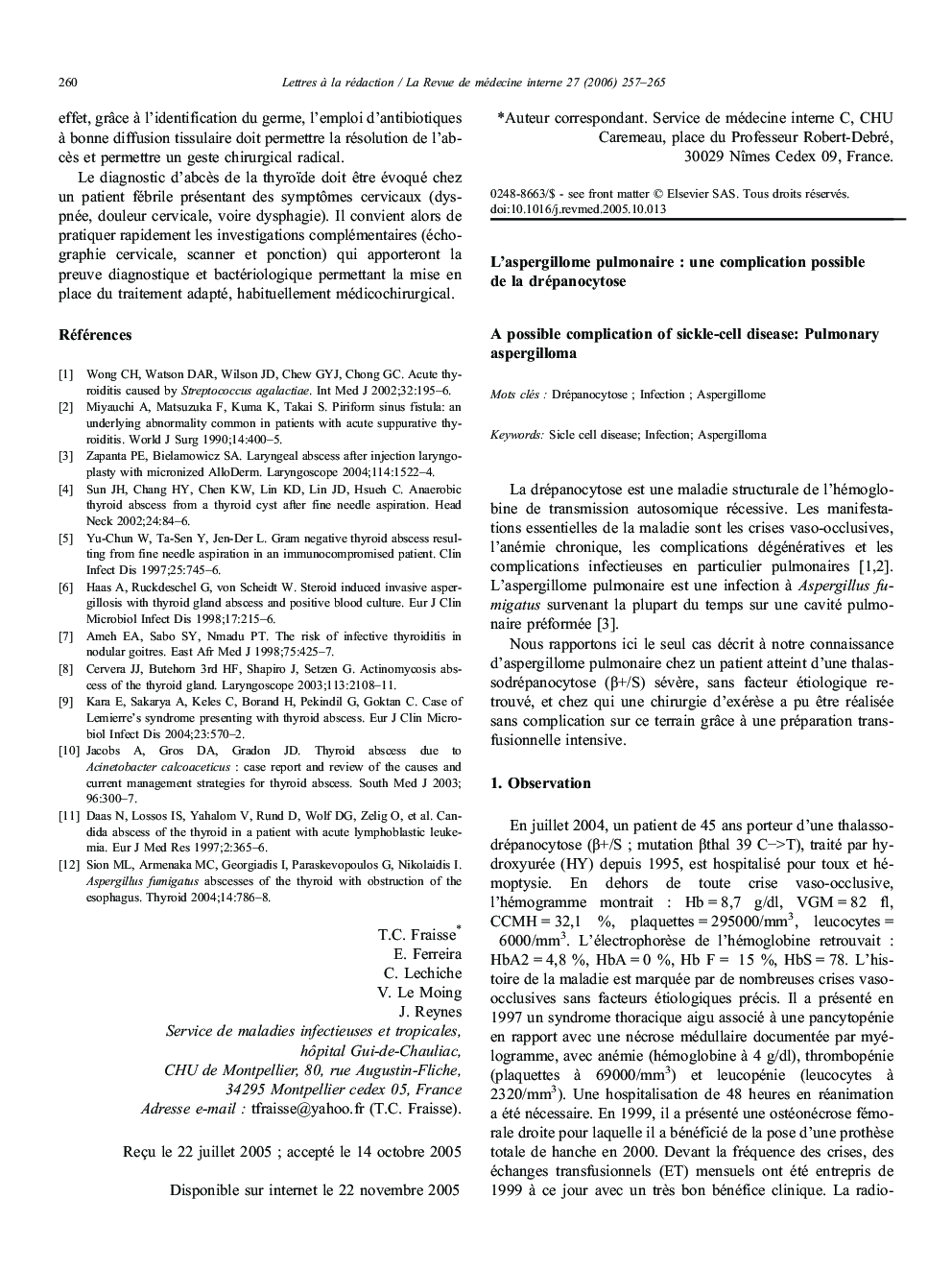 L'aspergillome pulmonaireÂ : uneÂ complication possible deÂ laÂ drépanocytose