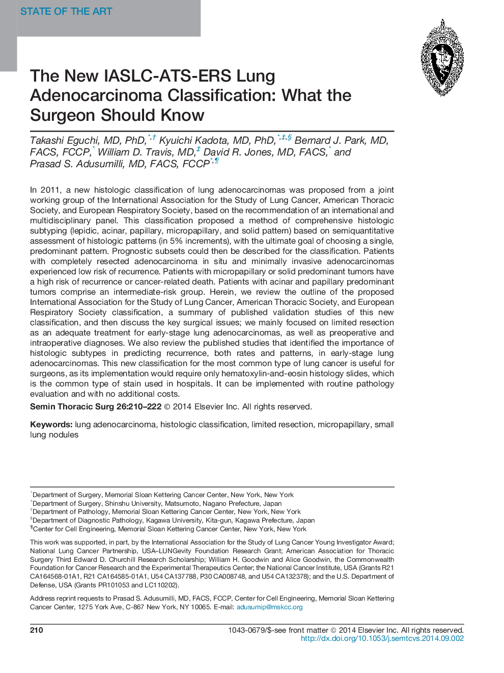 The New IASLC-ATS-ERS Lung Adenocarcinoma Classification: What the Surgeon Should Know 