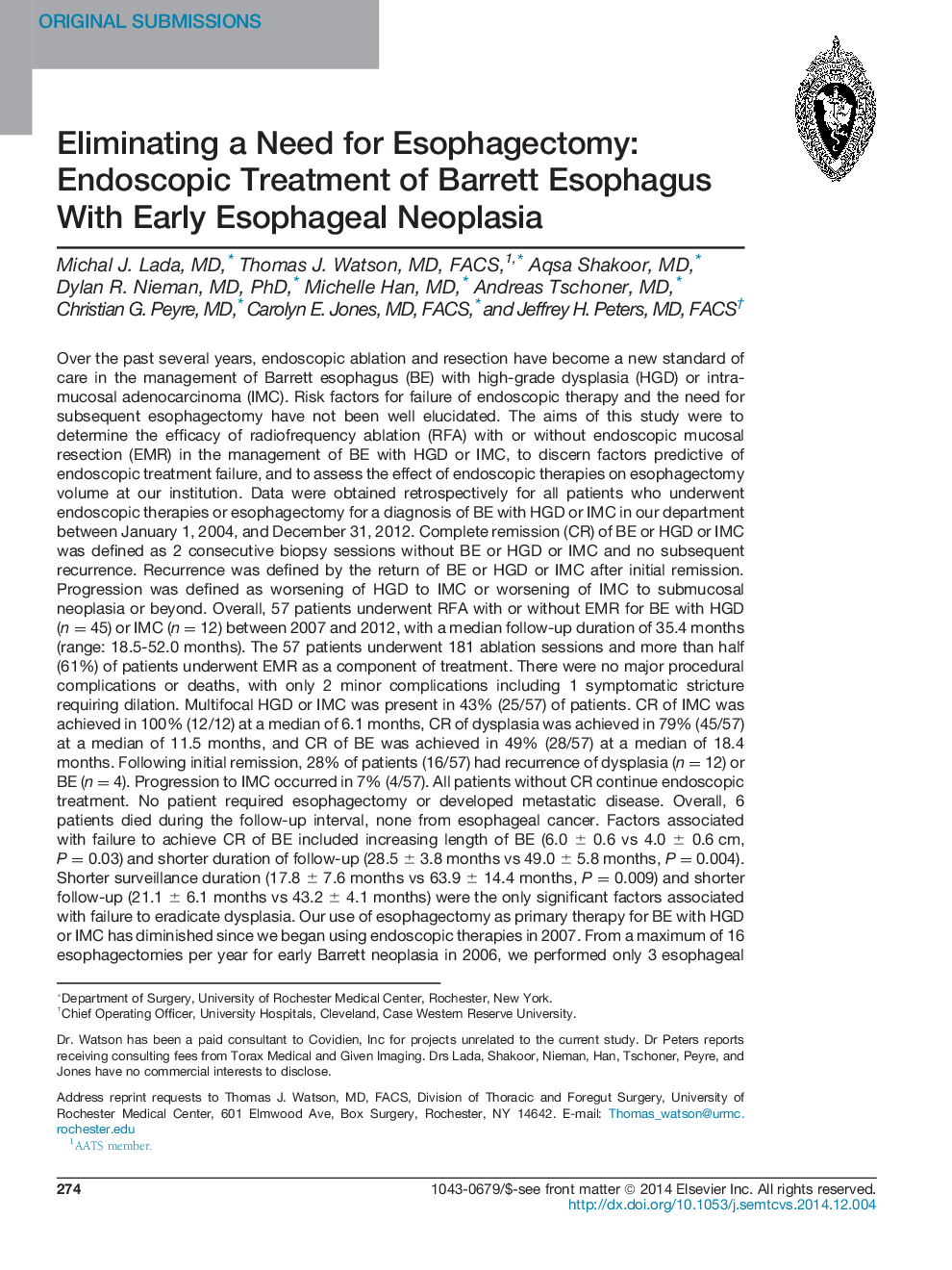 Eliminating a Need for Esophagectomy: Endoscopic Treatment of Barrett Esophagus With Early Esophageal Neoplasia 
