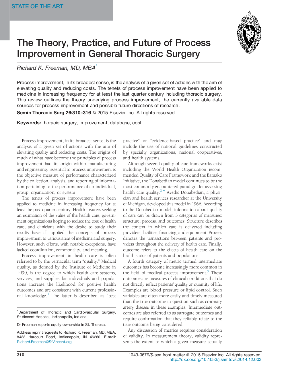 The Theory, Practice, and Future of Process Improvement in General Thoracic Surgery 