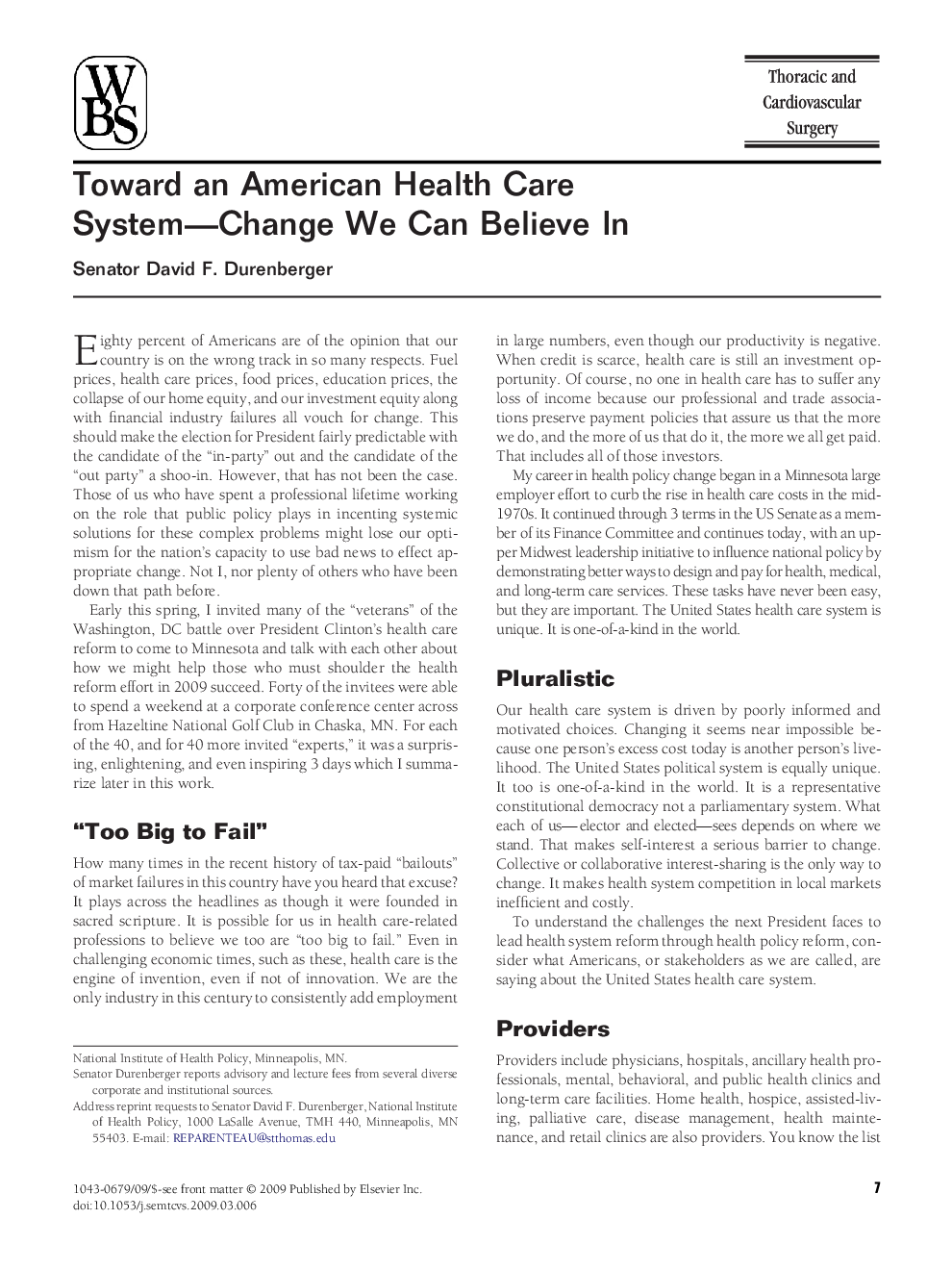 عکس صفحه اول مقاله: Toward an American Health Care System-Change We Can Believe In Toward an American Health Care System-Change We Can Believe In