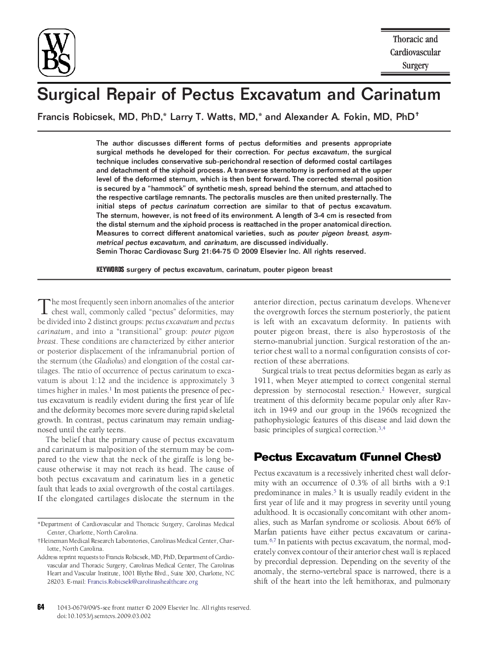 عکس صفحه اول مقاله: Surgical Repair of Pectus Excavatum and Carinatum Surgical Repair of Pectus Excavatum and Carinatum