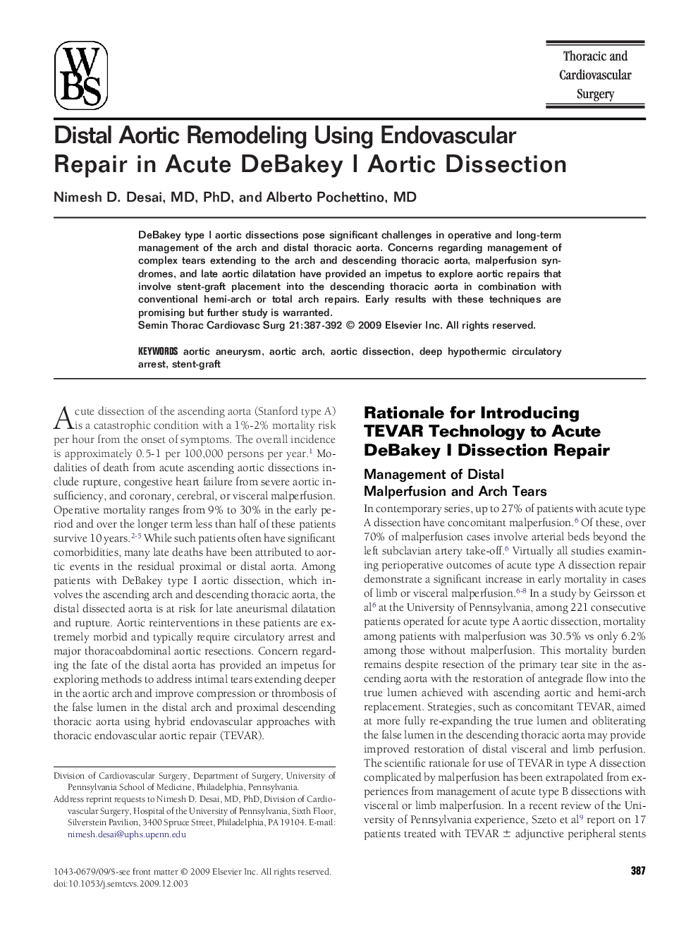 Distal Aortic Remodeling Using Endovascular Repair in Acute DeBakey I Aortic Dissection