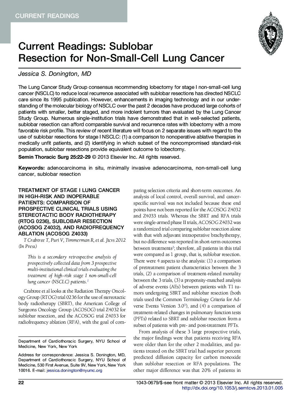 Current Readings: Sublobar Resection for Non-Small-Cell Lung Cancer
