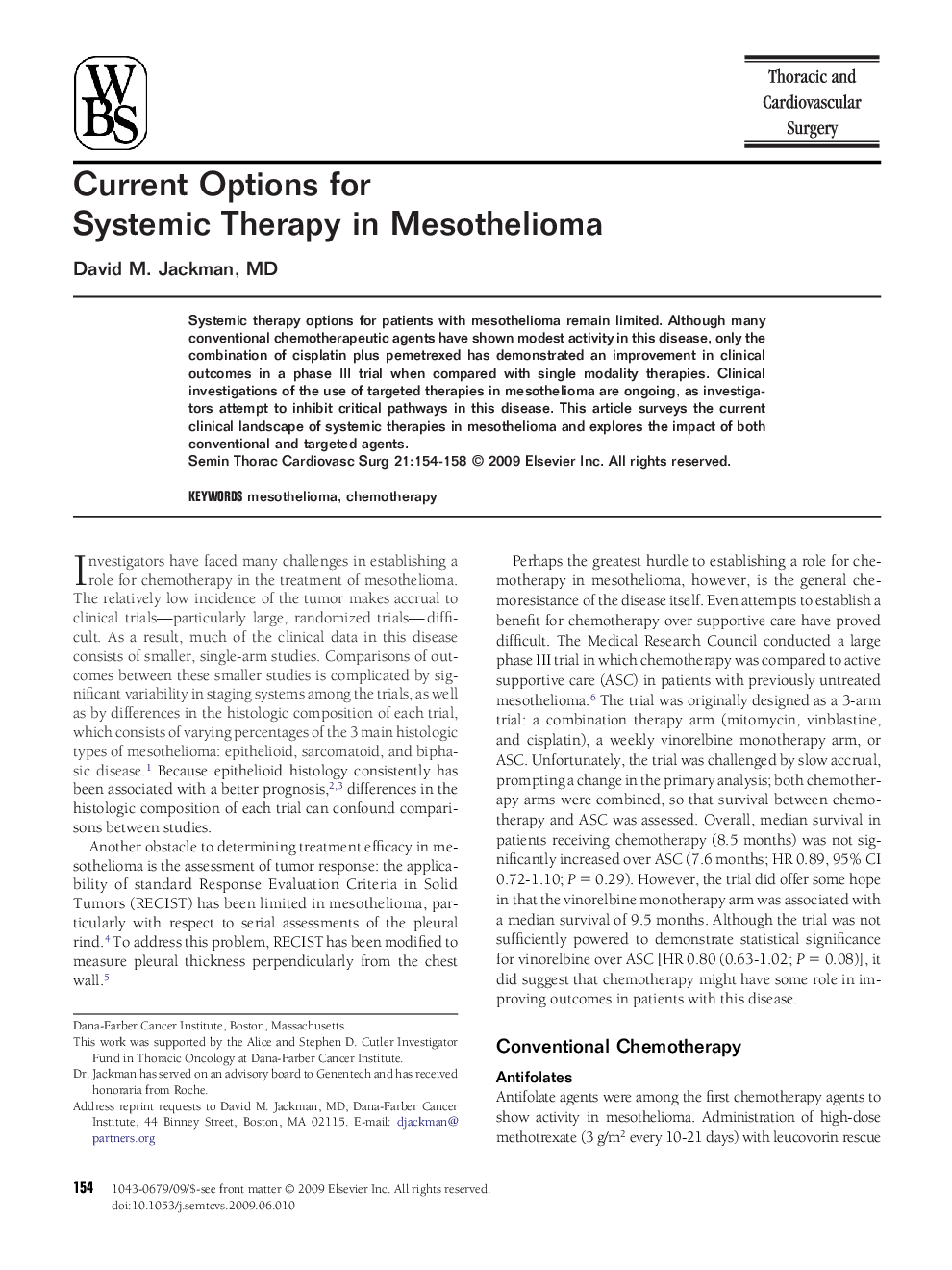 Current Options for Systemic Therapy in Mesothelioma 