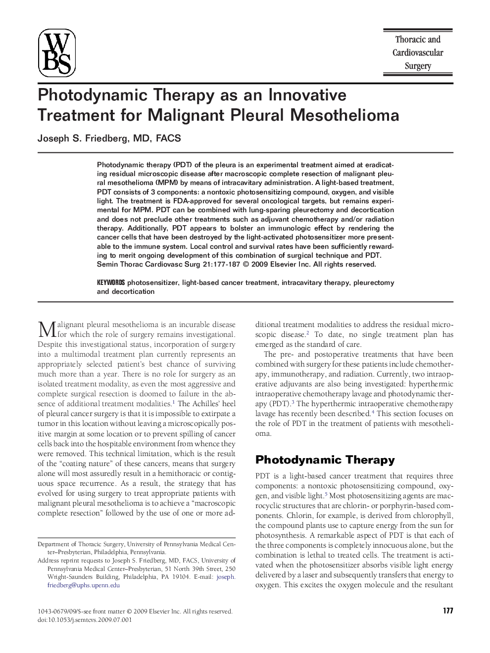 Photodynamic Therapy as an Innovative Treatment for Malignant Pleural Mesothelioma