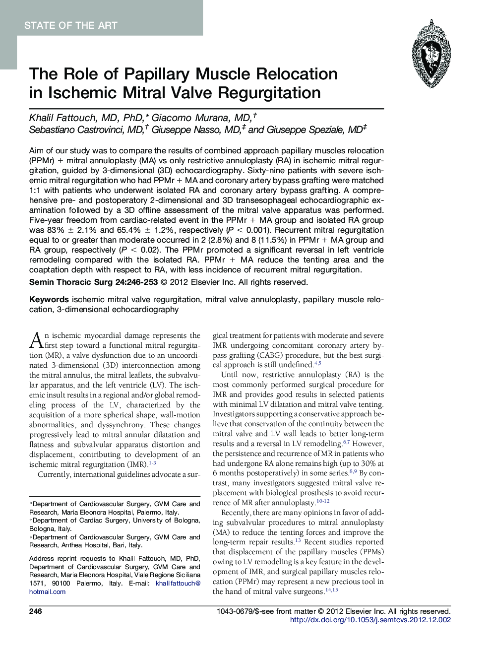 The Role of Papillary Muscle Relocation in Ischemic Mitral Valve Regurgitation