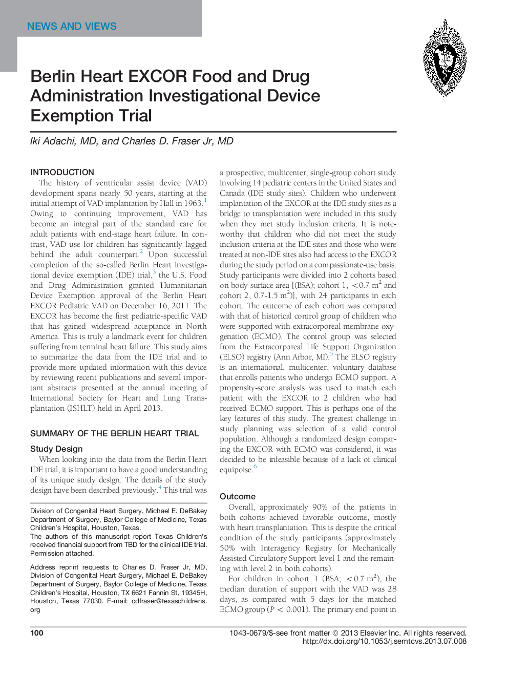 Berlin Heart EXCOR Food and Drug Administration Investigational Device Exemption Trial