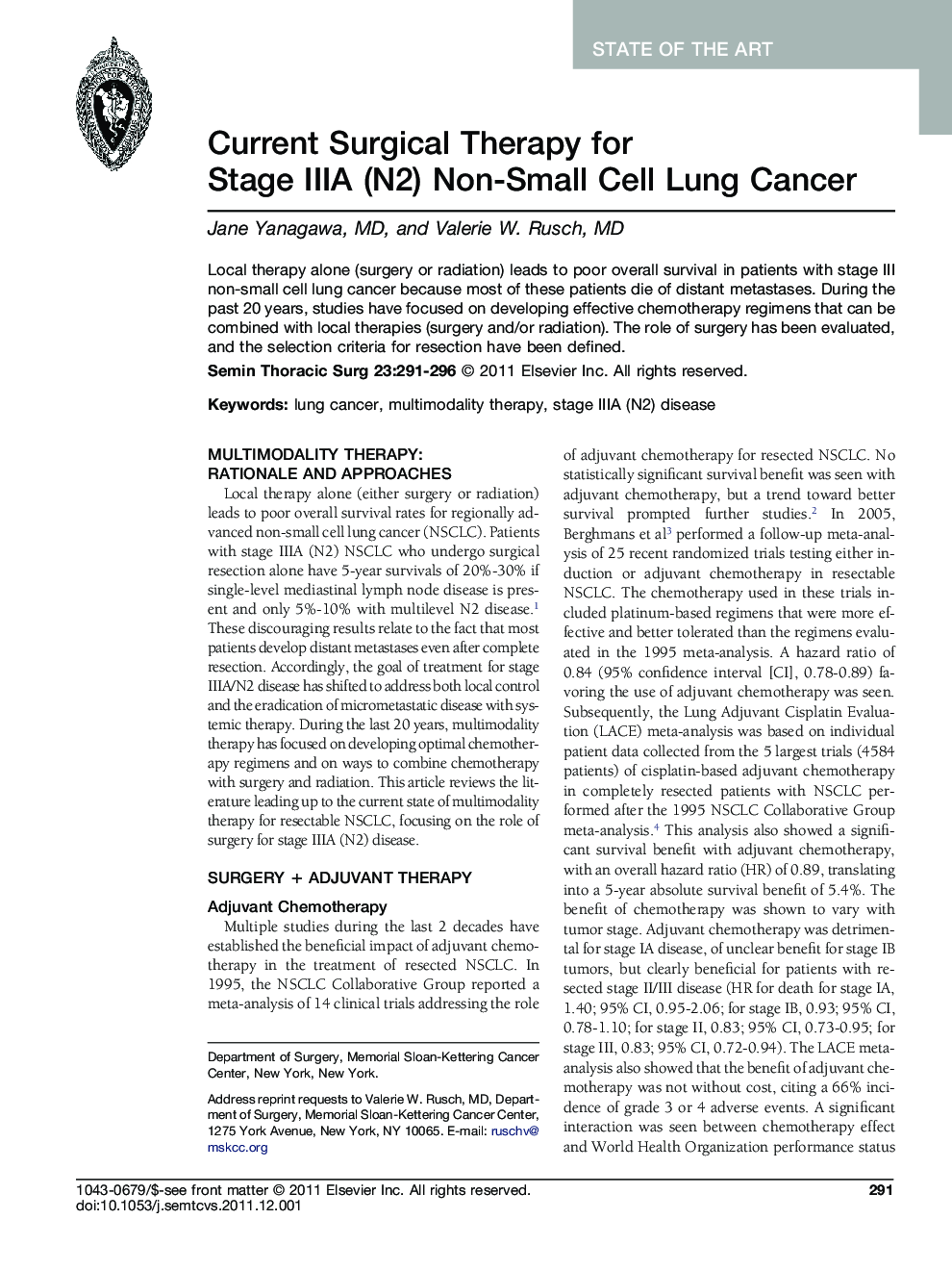 Current Surgical Therapy for Stage IIIA (N2) Non-Small Cell Lung Cancer