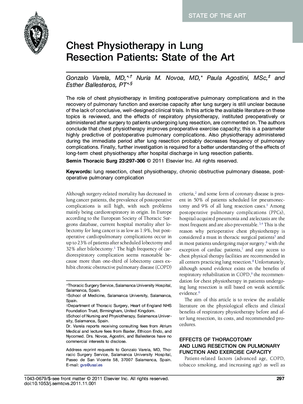 Chest Physiotherapy in Lung Resection Patients: State of the Art 