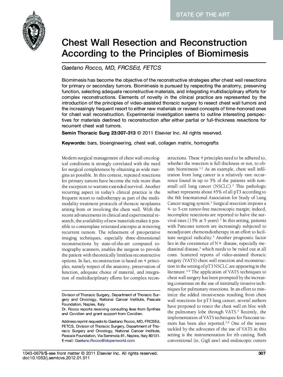 Chest Wall Resection and Reconstruction According to the Principles of Biomimesis 