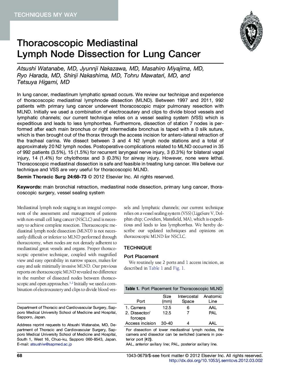 Thoracoscopic Mediastinal Lymph Node Dissection for Lung Cancer