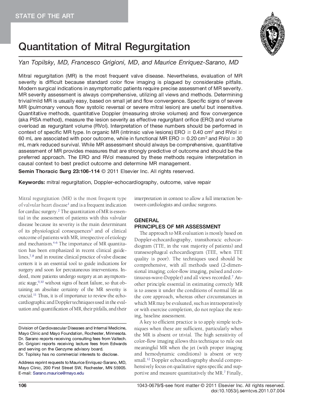 Quantitation of Mitral Regurgitation