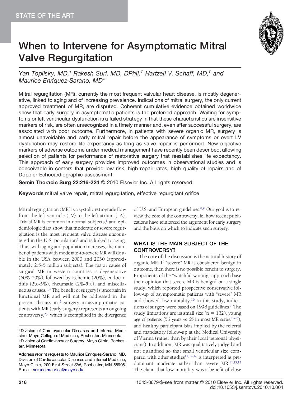 When to Intervene for Asymptomatic Mitral Valve Regurgitation